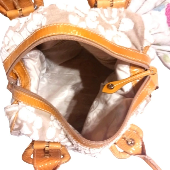 Francesco Biasia Yellow Leather and Fabric Patchwork Satchel Hobo Should… - Picture 7 of 11